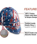 All American Stars And Stripes Welding Cap With Mesh Inside Liner, Unisex One Size, Soft Cotton, Sweat Absorbent Mesh Liner