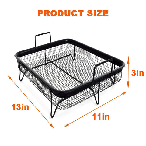 Crisping Oven Basket For Air Fryer Replacement Part Nonstick Stainless Steel Crisper Tray shown with dimensions 13x11x3 inches