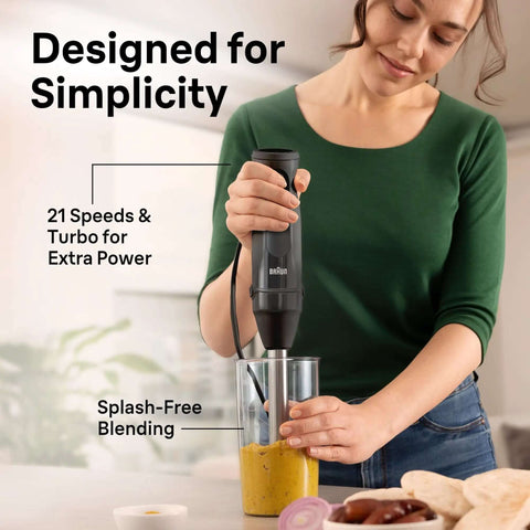 Professional Hand Blender With Turbo Boost And Powerbell Plus Tech For Ultra Smooth Purees And Creamy Soups A Hella Efficient Kitchen Workhorse Making Mealtimes A Breeze 500W in use blending soup.