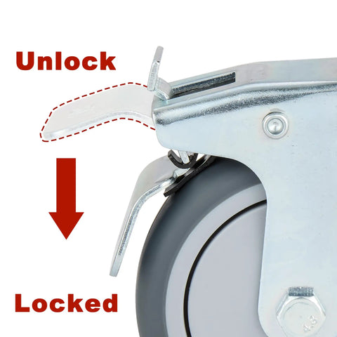 Set Of 4 Beefy 2 Inch Stem Caster Wheels Heavy Duty Swivel Locking Casters Seven Sixteenth Inch Stem lock mechanism close-up