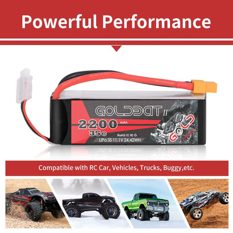 3S LiPo Battery 2200mAh 11.1V 35C With XT60 Connector In Soft Case For RC Car Vehicles and Trucks