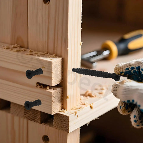 Worker installing 50Pcs M7 X 40mm Black Zinc Plated Confirmat Screws Set With Phillips Drive Countersunk Self-Tapping Furniture Connectors