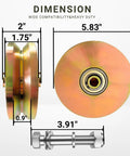 Built Like A Tank 6 Inch V Groove Sliding Gate Wheels Set Of 2, Double Bearing Steel Rollers For Industrial Gates and Inverted Tracks, 5000 lbs Capacity with dimensions displayed.
