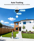 Top Shelf 4K 8MP Poe PTZ Outdoor Security Camera delivering auto tracking of a child walking in a residential yard.