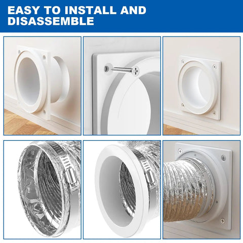 Magnetic Dryer Vent Kit With Self Aligning Quick Connect showcasing installation, flexible hose, and strong airtight seal.