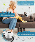 Hefty Handheld Steam Cleaner With Badass 2500 Watt Power And Snappy Fifteen Second Heat Up for cleaning upholstery with a 6.6ft hose.