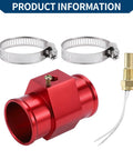 Straight Up Heavy Duty 12V 24V Universal Water Temp Sensor Kit with red adapter and hose clamps for easy installation.