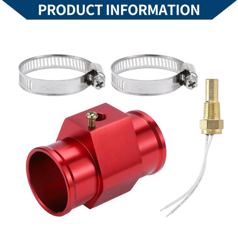 Straight Up Heavy Duty 12V 24V Universal Water Temp Sensor Kit with red adapter and hose clamps for easy installation.