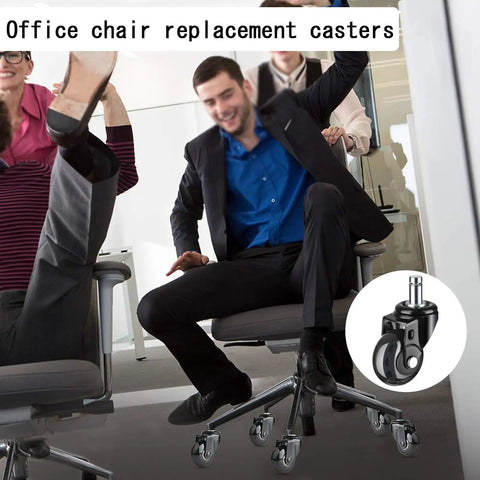 People using office chairs with Heavy Duty 2 Inch Office Chair Caster Wheels Set Of Five Replacement Polyurethane Rollers.