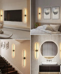 Rechargeable Battery Operated Wall Sconces Set Of 2 No Wiring Needed Gold And Black LED Wall Lights in various room settings