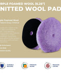 Purple Foamed Wool 6.25 Inch Wool and Foam Pad for Easy One Step Polishing on display, showing front and back texture
