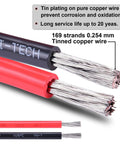 8 Gauge Red And Black Tinned Copper Wire For Car Audio, Trailer, Marine And LED Lights, close-up of copper strands.