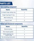 Parts list from DIY Hydraulic Booster Seal Repair Kit 2771004 For GM Brake System with sealing and metal components details.