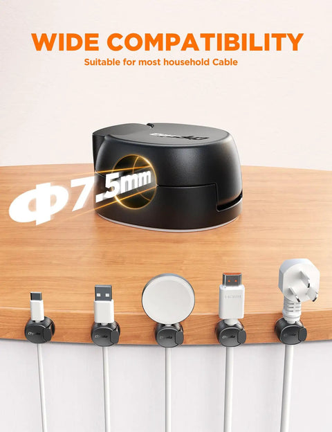 Easy Cord Organizer With Dual Spring And Clasp Cable Clips for max secure hold, shown holding cables on a wooden surface.
