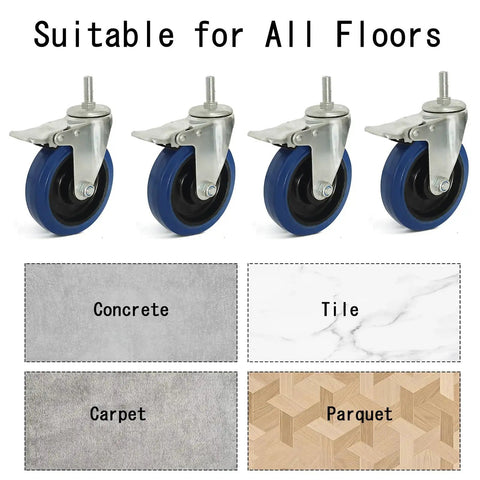 Heavy Duty Swivel Caster Wheels With Brake Thermoplastic Rubber Rollers and M10X30mm Threaded Stem suitable for all floor types.
