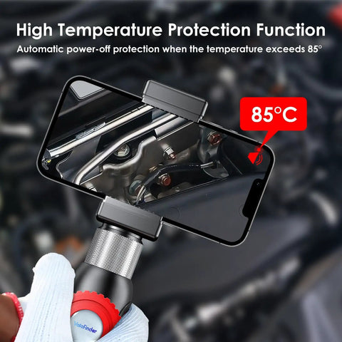 Two-Way Endoscope With Light And 360 Degree Rotation Workhorse Pro Grade Borescope for iPhone displaying engine view