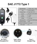 Beefy Portable Level 2 EV Charger Type 2 J1772 Plug 16A Adjustable Current EVSE Cable with specifications and plug details
