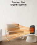 Indoor Portable Space Heater 1500W With PTC Ceramic Heating Thermostat warming a room from a coffee table