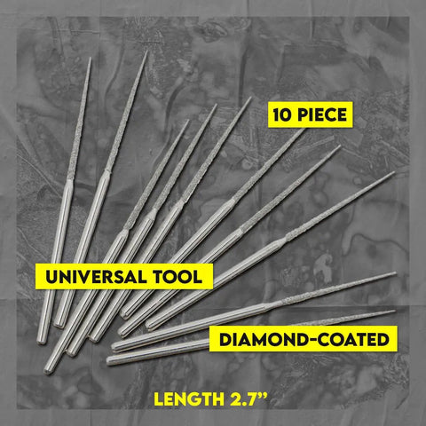 Diamond Coated Tapered Bead Reamer Set Of Ten For Jewelry Making And Crafts 2 3/4 Inch Length 1/8 Inch Shank Rotary Tool