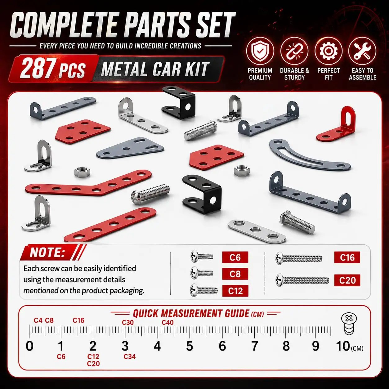 Metal Model Racing Car Kit With 287 Pieces ✓