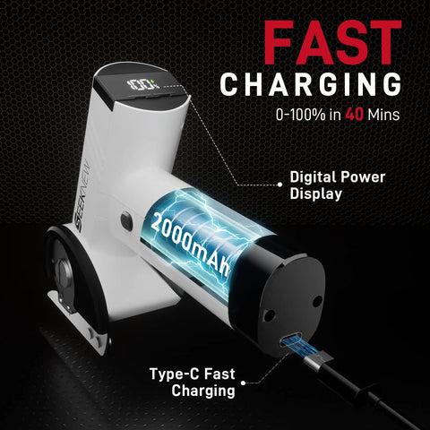 SEEKNEW Cordless Electric Scissors With LED Display, showing fast charging feature and digital power display.