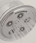 Close-up of Hotel Luxury Filtered Shower Head With Massage Setting, 2.5 GPM, Polished Chrome Finish, water sprays visible