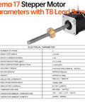 Diagram of Triple Pack Nema 17 Stepper Motors With TR8x8 200mm Lead Screws for DIY 3D Printer CNC showing electrical parameters.