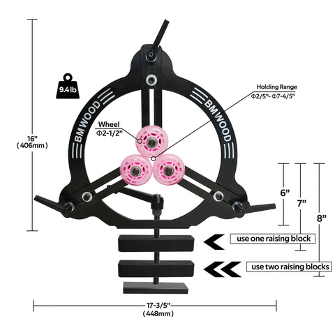BMWOOD Woodturning steady rest MC-FS7 with three pink wheels for 12–16 inch swing lathe