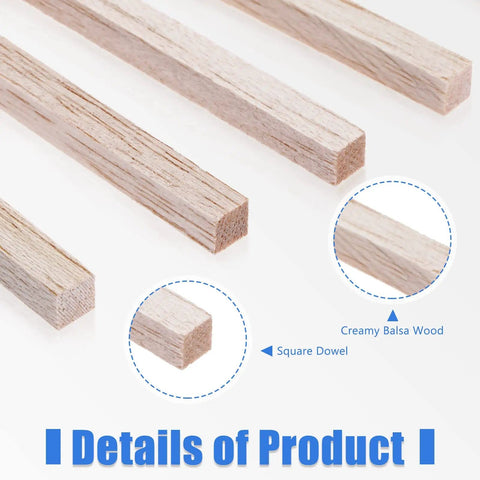 60 Pieces Unfinished Square Dowels One Eighth Inch Square Cross Section And Twelve Inches Long For DIY Molding Craft Projects Woodworking Perfect For DIYers And Makers displayed close-up