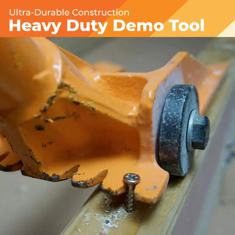 Close-up of a 60 Inch Demolition Pry Bar Round Handle Wrecking Bar for Ceiling and Wall Demo, showing nail pulling feature.