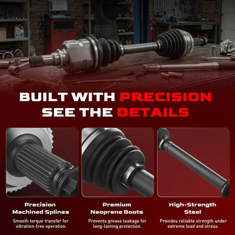 Toyota Corolla Front CV Axle Set 2009 To 2018 Beefed Up Direct Fit Replacement Shafts Also Fits Toyota Matrix 2003 To 2012 FWD Manual Transmission OEM Grade, close-up of splines and boot