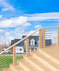 Twenty Pairs One Eighth Inch Cable Railing Kit With Swage Toggle Turnbuckles installed on wooden stairs and porch