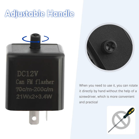 Two Pack 12V LED Flasher Relay 2 Pin Adjustable Turn Signal Module For Motorcycles And Dirt Bikes Universal Blinker Relay For Repairing Motorcycle Turn Signals Fits Electric Bikes And More For Ride Ready Setups. Black 12V relay with adjustable handle