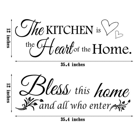 Two Sheets Bless This Home Wall Decals For Kitchen And Living Room Inspirational Vinyl Quote Stickers For Entryway, Dining Area And Bedroom 12 By 35.4 Inches Each Easy DIY Wall Art showing decorative phrases with heart accents.