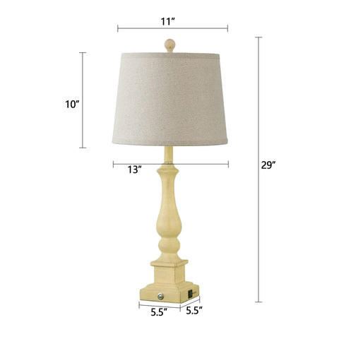 Three Way Dimmable Touch Control Table Lamps Set Of 2 With USB Charging Ports Farmhouse Linen Drum Desk Lamps 11-inch shade