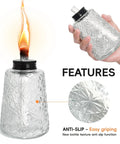 Three Pack Glass Tabletop Torches For Outdoor Vibes With Citronella Oil Fuel Canisters Wicks And Caps Refillable Glass Lanterns