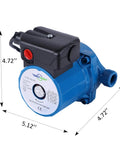 No Fuss 3Speed Hot Water Circulation Pump 93 Watt 110V Recirculator For Solar Heating and Faucet Plumbing, 4.72" x 5.12"