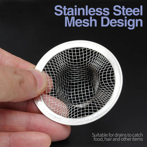 Heavy Duty Stainless Steel Kitchen Sink Strainers 2 Inch Drain Filters Anti Clogging Basket Catchers showing mesh design and hand holding.