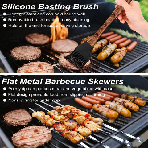 Heavy Duty BBQ Grill Tools Set With Non Slip Stainless Steel Utensils 22 Pieces Spatula Tongs Fork Knife Skewers Corn Holders