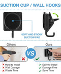 Comparison of suction cup wall hook installation vs drilling, featuring No Drill Wreath Cup Hook With Super Suction Hanger 4 Pack.