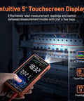 Compact Digital Multimeter Tester With 5 Inch Touch Screen Auto Ranging TRMS 6000 Counts in use with circuit panel