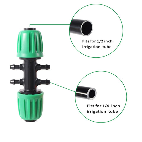 Detailed view of fittings and connectors in 52 Ft 1/2 Inch Drip Irrigation Tubing Main Line Kit For Garden Watering System