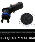 Premium Positive Crankcase Ventilation Valve Connector with blue rubber seal, made of high temp resistant plastic, next to raw material.