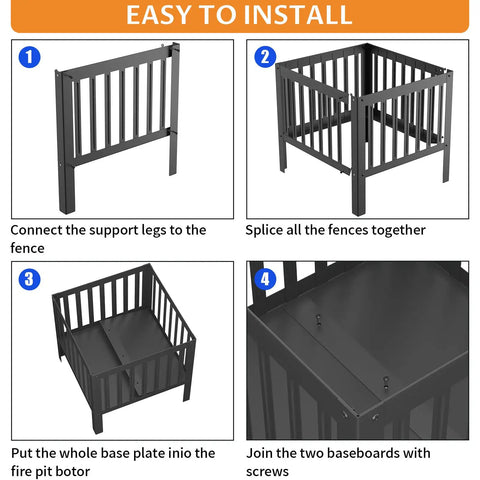 Assembly steps for Square 16x16 Inch Fire Pit For Backyard Parties And Camping, Durable 1.2mm Metal Outdoor Bonfire Pit