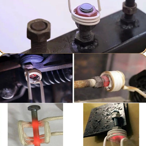 Rusted nuts and bolts heated with Hardcore Electromagnetic Induction Heater Kit Handheld Automotive Flameless Tool.