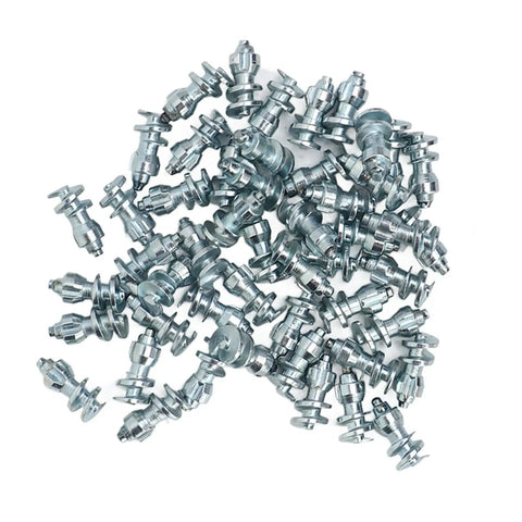 Heavy Duty Tungsten Steel Tire Spikes 50 Piece Set Anti Skid Snow Studs For Cars Trucks And Bikes scattered on white background