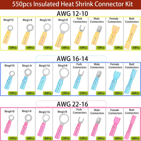 Get That Wiring Done Right With This Sick 550Pc Heat Shrink Wire Connector Kit Featuring Color Coded Waterproof Crimp Terminals For Easy Gauge Id And A Snazzy Crimper Tool Perfect For Any Auto Or Home Electric Fix Up. 550-piece heat shrink connector kit, AWG 12-10, 16-14, 22-16