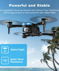 1080P HD Foldable Drone With Dope Gesture Control And 3D Flip, hovering near palm trees, showcasing stability and wind resistance.