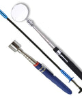 Claw Grabber Pickup Tool With 20Lb Telescoping Magnet And 85mm Inspection Mirror On A Stick, extended and folded views