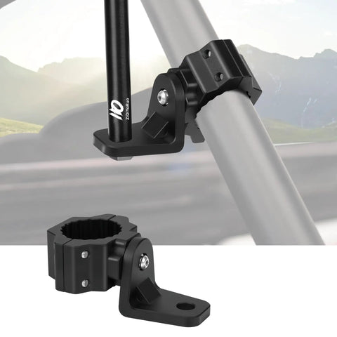 Heavy Duty UTV Flag And Light Bar Mount Bracket With Smooth 360 Rotation For 1.75 To 2 Inch Roll Bars showcasing secure attachment on roll bar.